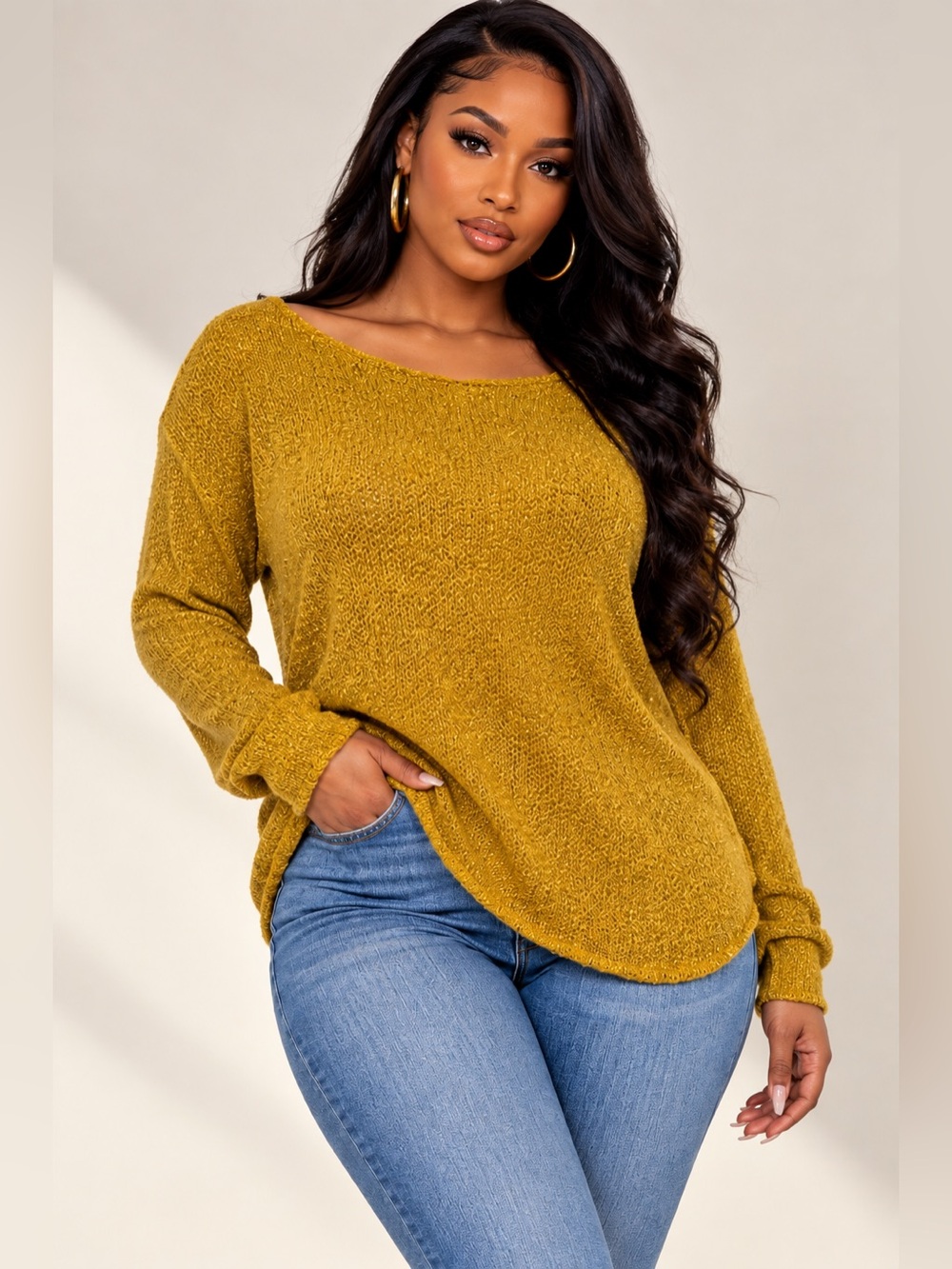 Zara Knit Mustard Gold Metallic Open Knit Boat Neck Long Sleeve Sweater